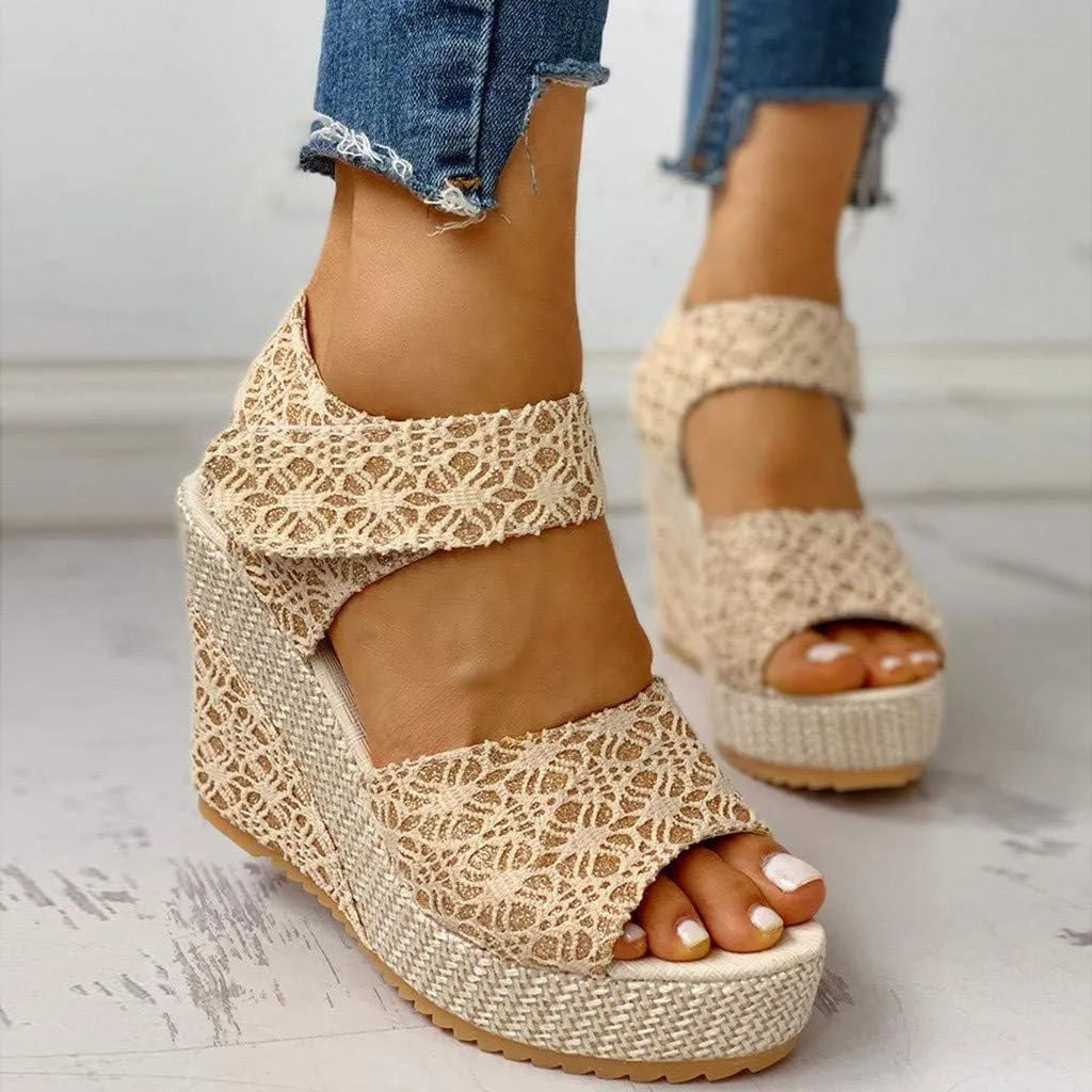 Women's Ladies Platform Wedges Heel Sandals Floral Flower Lace-up Shoes Footwear Women's Water Shoes