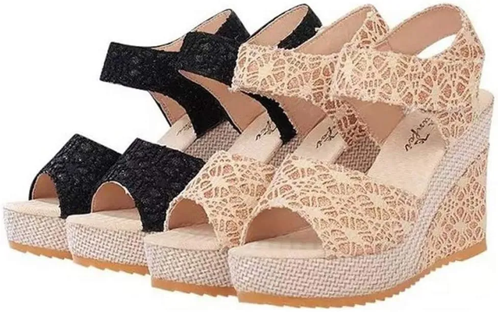 Women's Ladies Platform Wedges Heel Sandals Floral Flower Lace-up Shoes Footwear Women's Water Shoes
