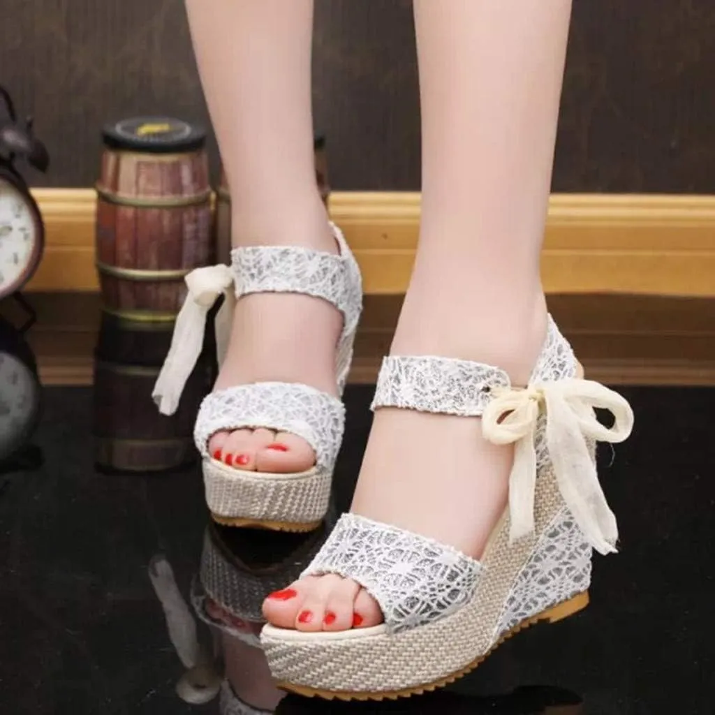 Women's Ladies Platform Wedges Heel Sandals Floral Flower Lace-up Shoes Footwear Women's Water Shoes