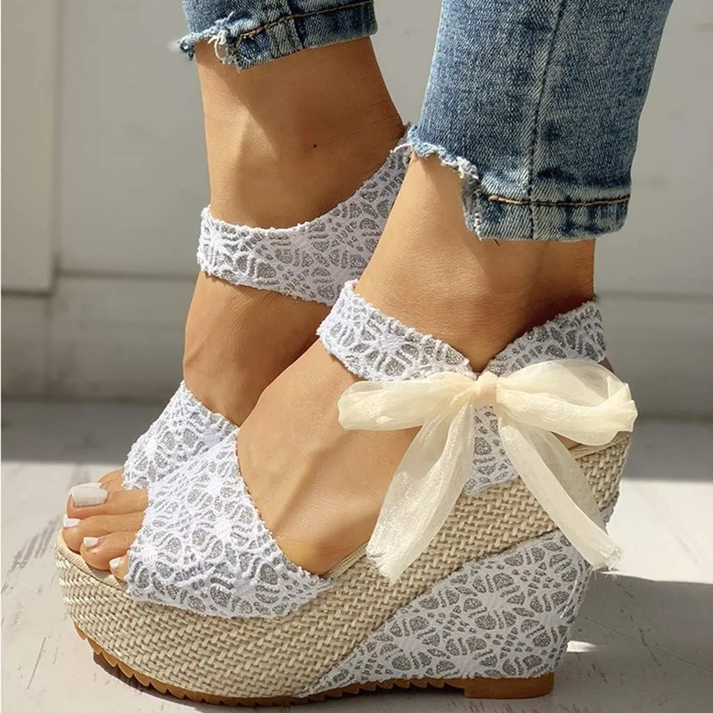 Women's Ladies Platform Wedges Heel Sandals Floral Flower Lace-up Shoes Footwear Women's Water Shoes
