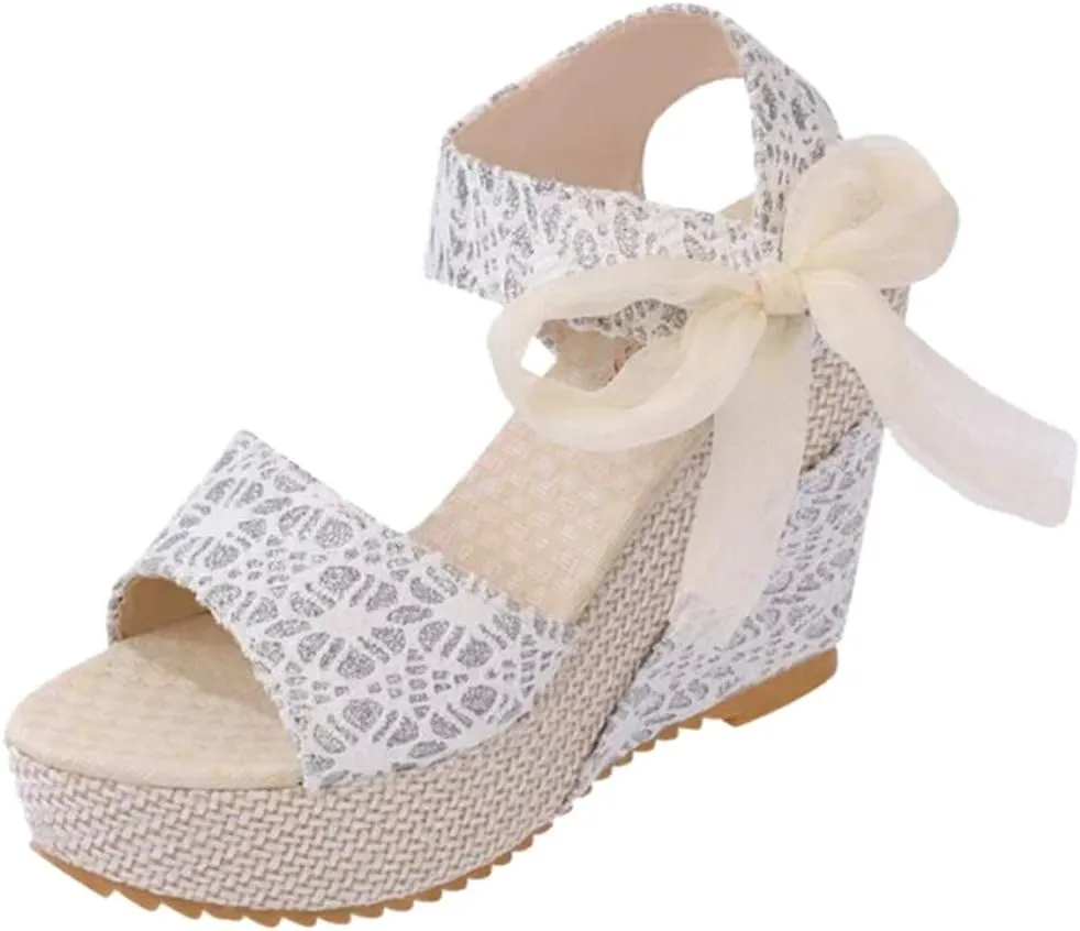 Women's Ladies Platform Wedges Heel Sandals Floral Flower Lace-up Shoes Footwear Women's Water Shoes