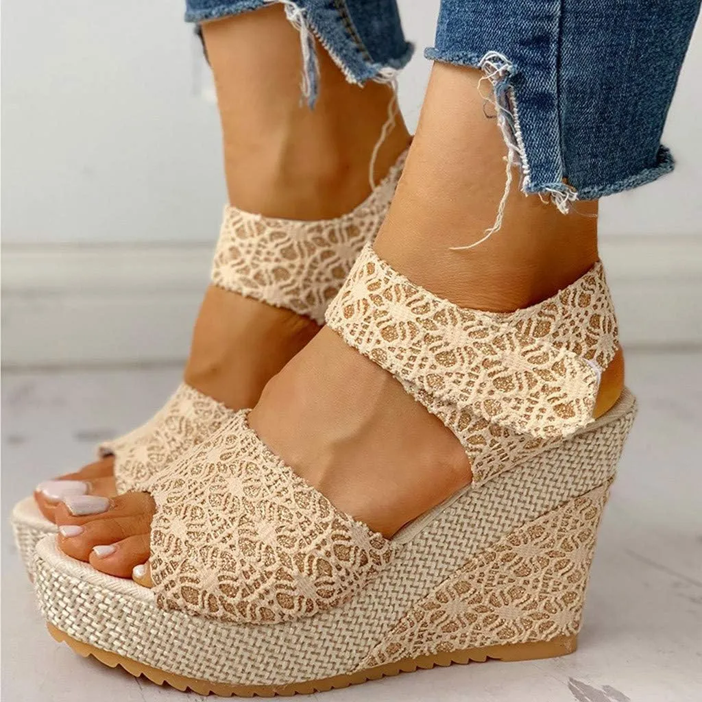 Women's Ladies Platform Wedges Heel Sandals Floral Flower Lace-up Shoes Footwear Women's Water Shoes
