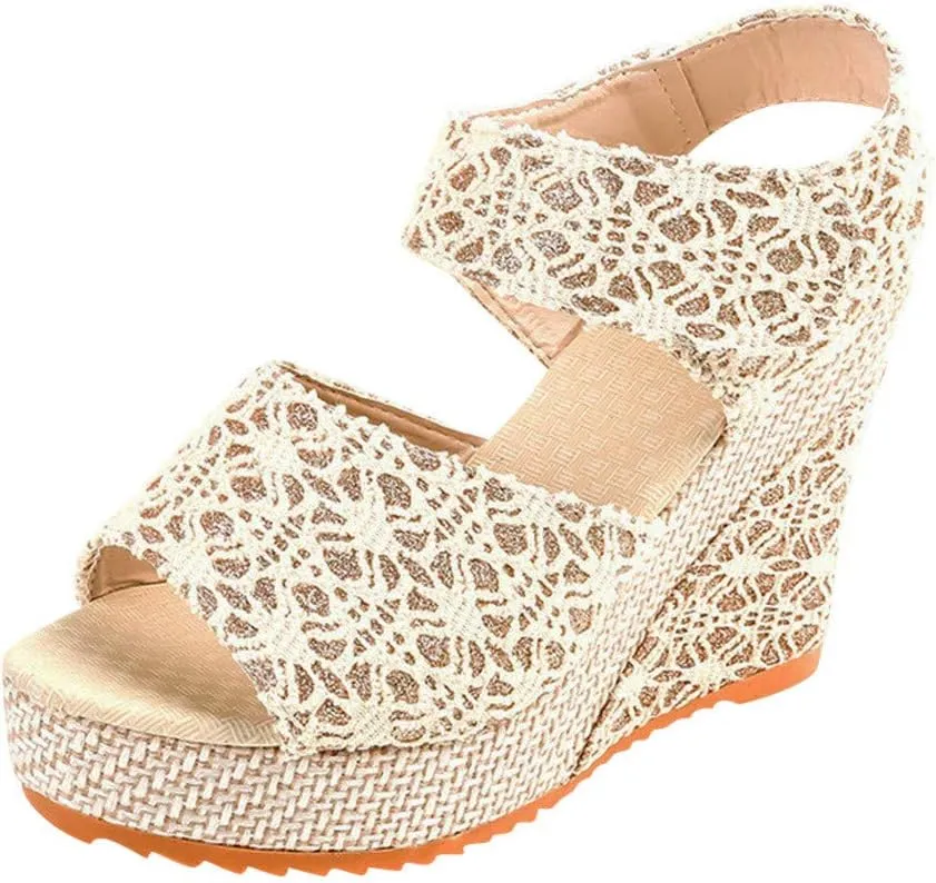 Women's Ladies Platform Wedges Heel Sandals Floral Flower Lace-up Shoes Footwear Women's Water Shoes