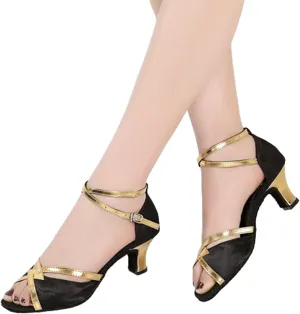 Women's Latin Dance Shoes for Adults, Sequins Fish Mouth Soft Sole Ballroom Dance Shoes, Two Heel Heights Available