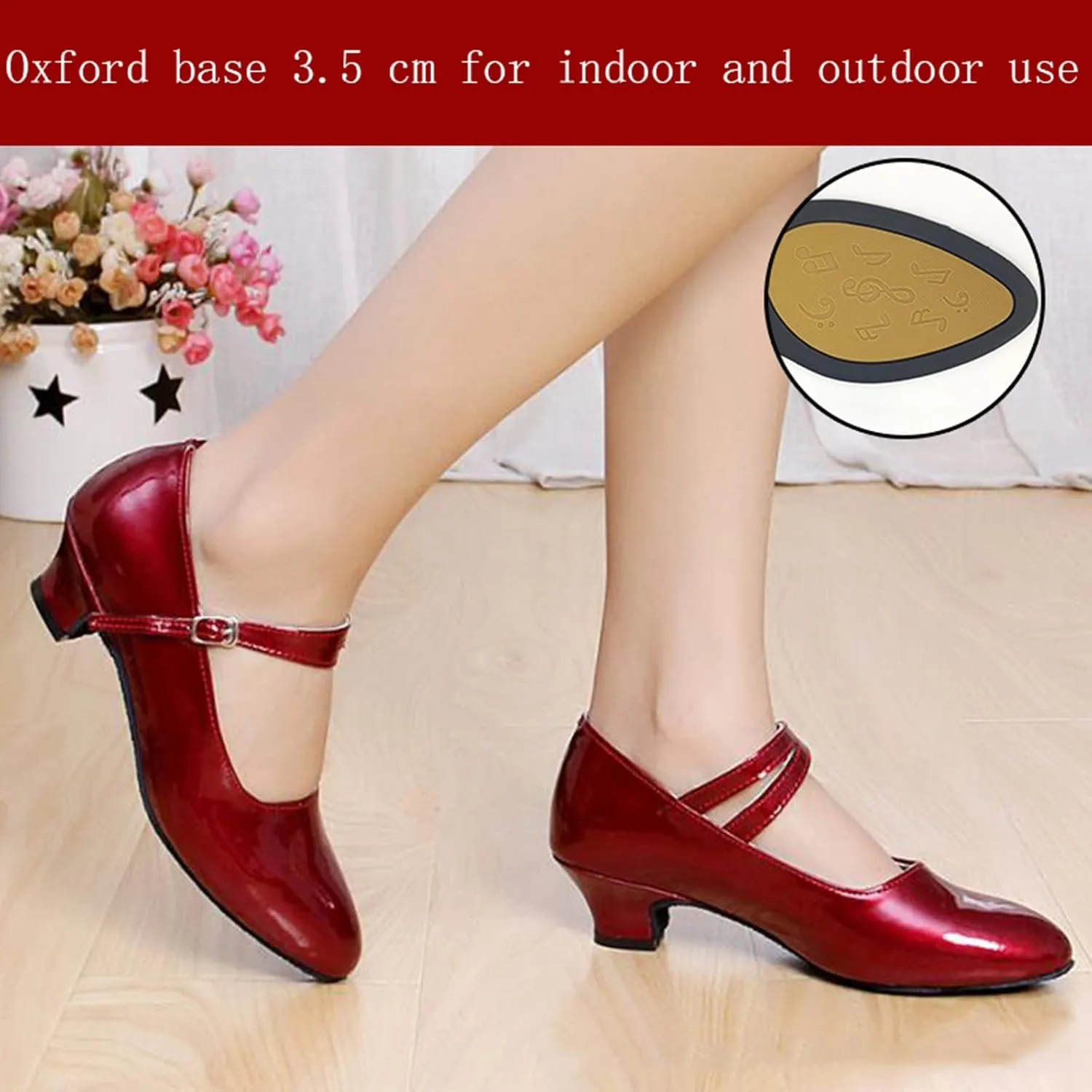 Women's Latin Dance Shoes Performance Ballroom Standard Adult Low-Heeled Synthetic Leather Non-Slip Soft Sole Closed Toe Dancing Shoes