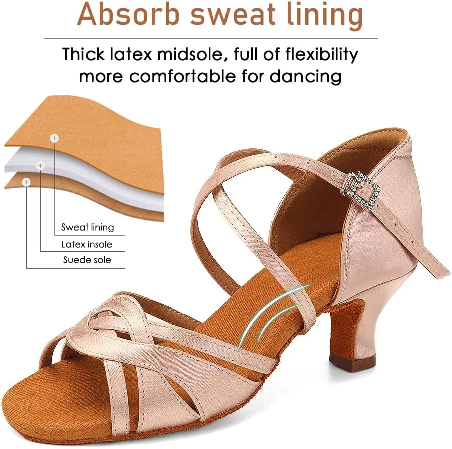 Women's Latin Dance Shoes Silk Satin Open Toe Professional Ballroom Tango Salsa Dance Practice Performance Dance Heels