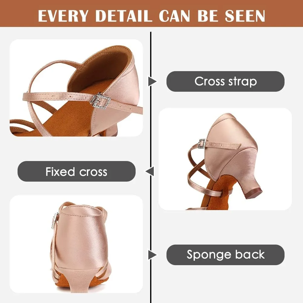 Women's Latin Dance Shoes Silk Satin Open Toe Professional Ballroom Tango Salsa Dance Practice Performance Dance Heels