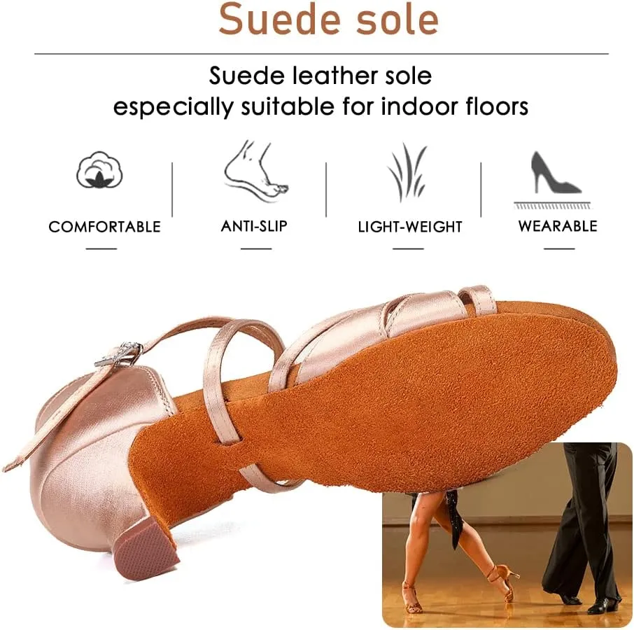 Women's Latin Dance Shoes Silk Satin Open Toe Professional Ballroom Tango Salsa Dance Practice Performance Dance Heels