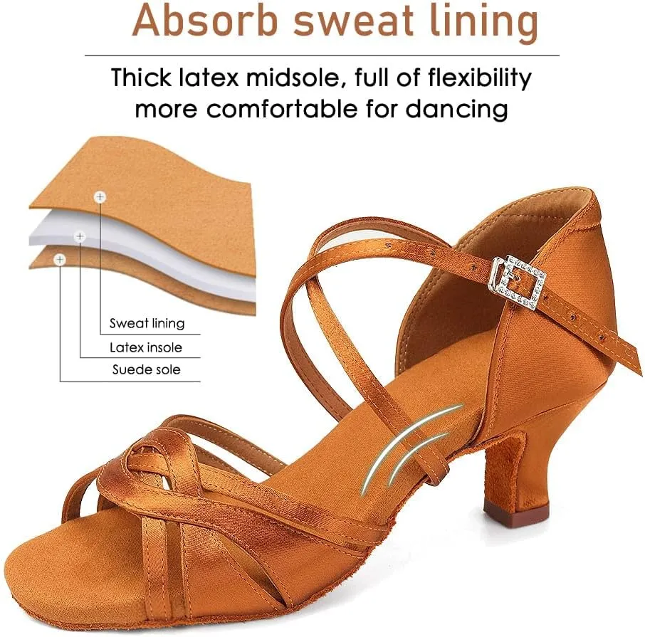 Women's Latin Dance Shoes Silk Satin Open Toe Professional Ballroom Tango Salsa Dance Practice Performance Dance Heels