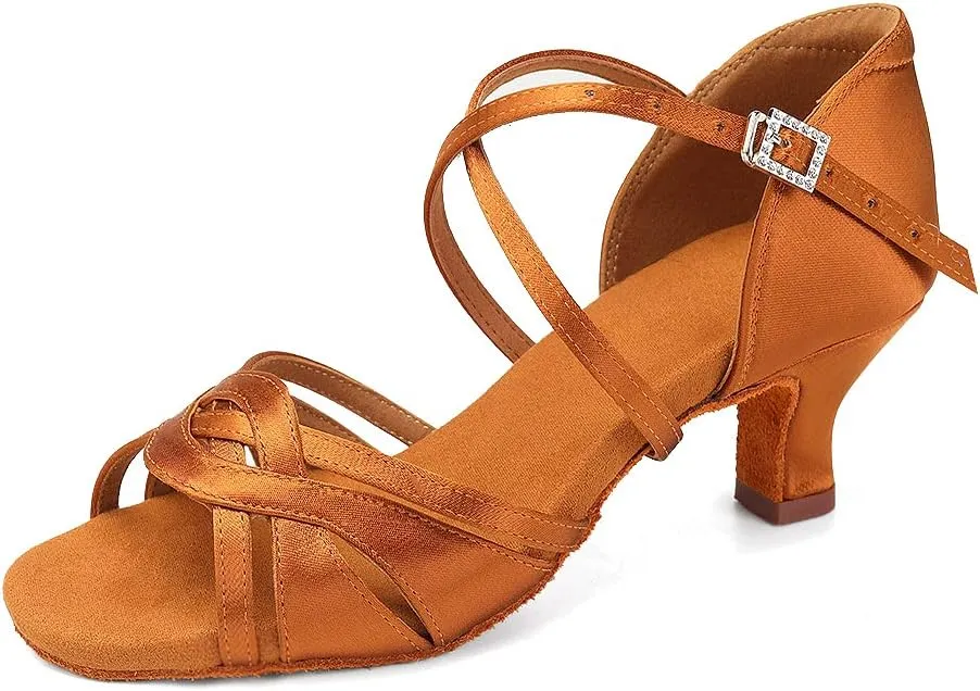 Women's Latin Dance Shoes Silk Satin Open Toe Professional Ballroom Tango Salsa Dance Practice Performance Dance Heels