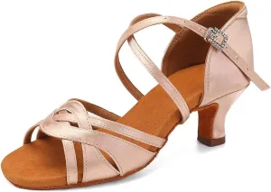 Women's Latin Dance Shoes Silk Satin Open Toe Professional Ballroom Tango Salsa Dance Practice Performance Dance Heels