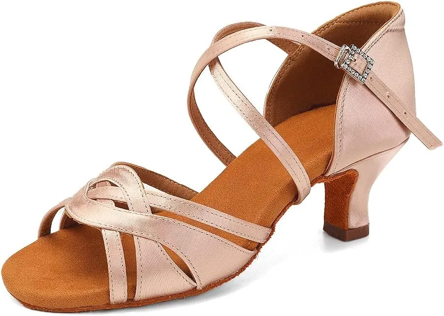 Women's Latin Dance Shoes Silk Satin Open Toe Professional Ballroom Tango Salsa Dance Practice Performance Dance Heels
