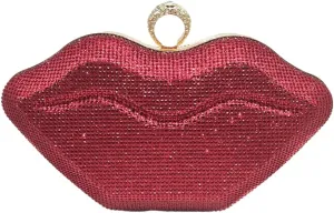 Womens Lip Shaped Evening Purse Sparkling Rhinestone Clutch Shoulder Bag Trendy Party Handbag Chain Crossbody Bags