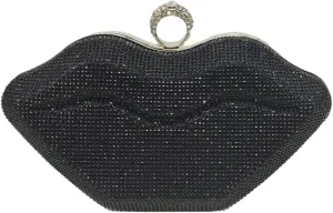 Womens Lip Shaped Evening Purse Sparkling Rhinestone Clutch Shoulder Bag Trendy Party Handbag Chain Crossbody Bags
