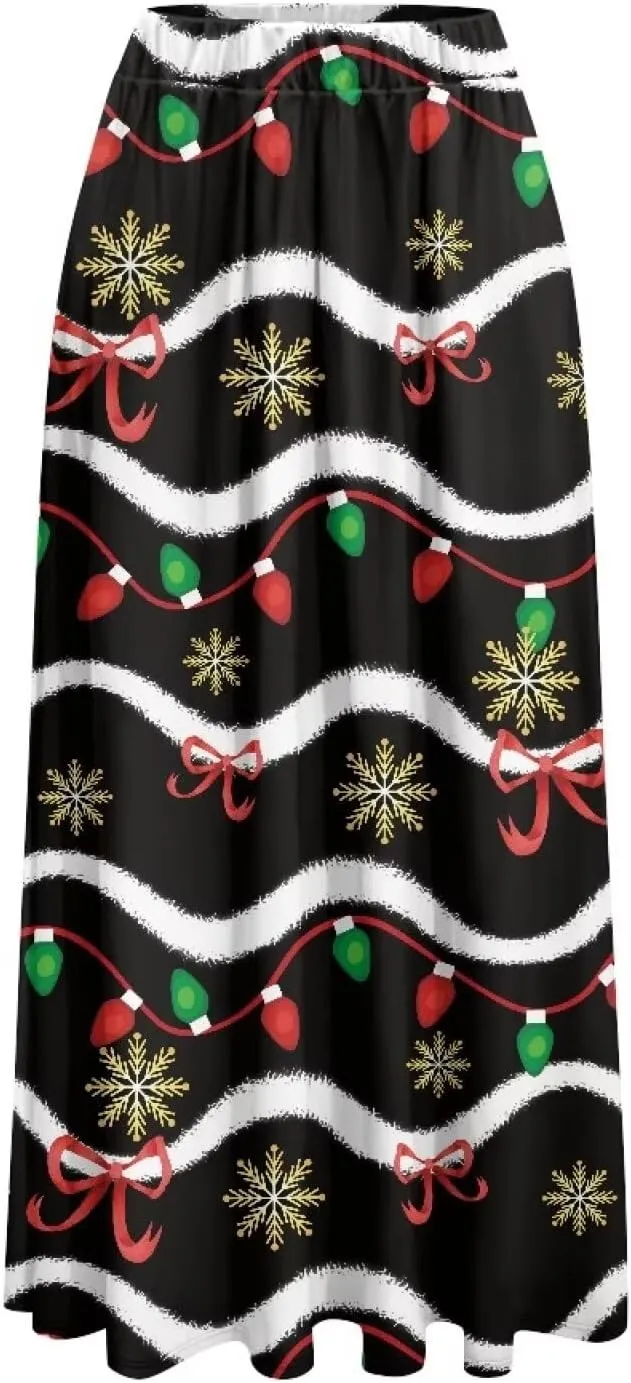 Womens Long Skirts Trendy Flared Casual A Line Skirts Girls Winter Fall Spring Skirts for Dance with Pocket