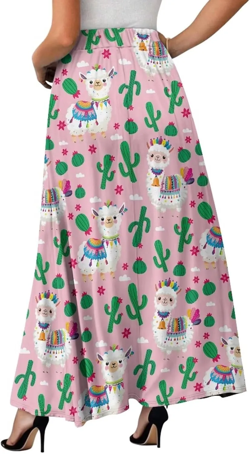 Womens Long Skirts Trendy Flared Casual A Line Skirts Girls Winter Fall Spring Skirts for Dance with Pocket