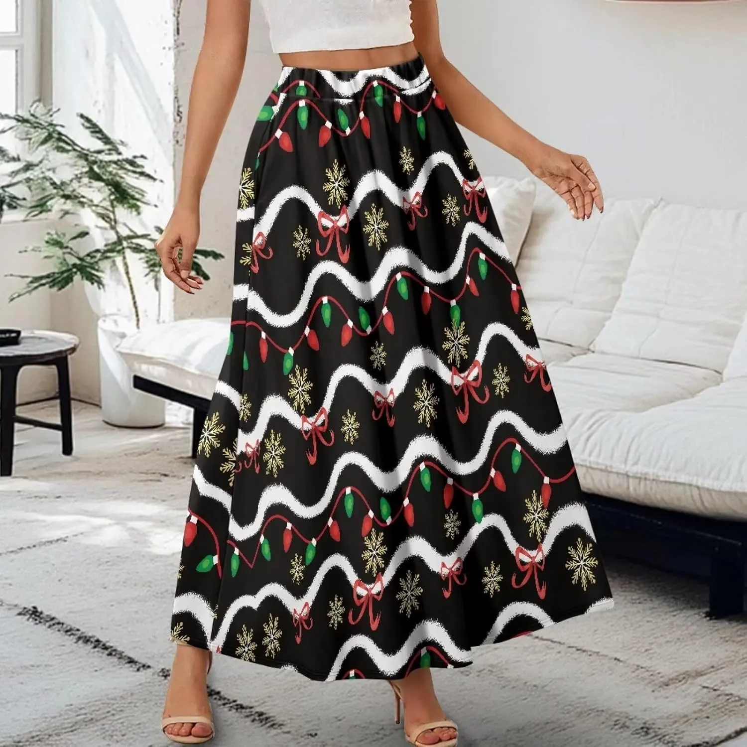 Womens Long Skirts Trendy Flared Casual A Line Skirts Girls Winter Fall Spring Skirts for Dance with Pocket
