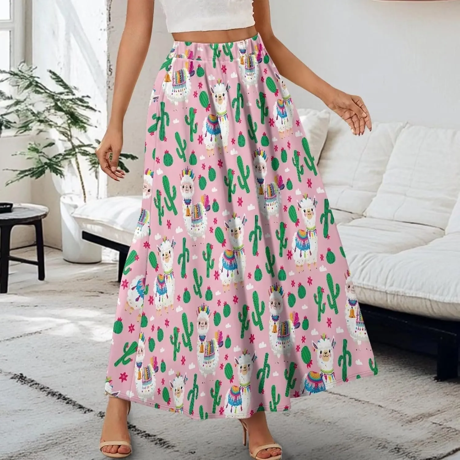 Womens Long Skirts Trendy Flared Casual A Line Skirts Girls Winter Fall Spring Skirts for Dance with Pocket
