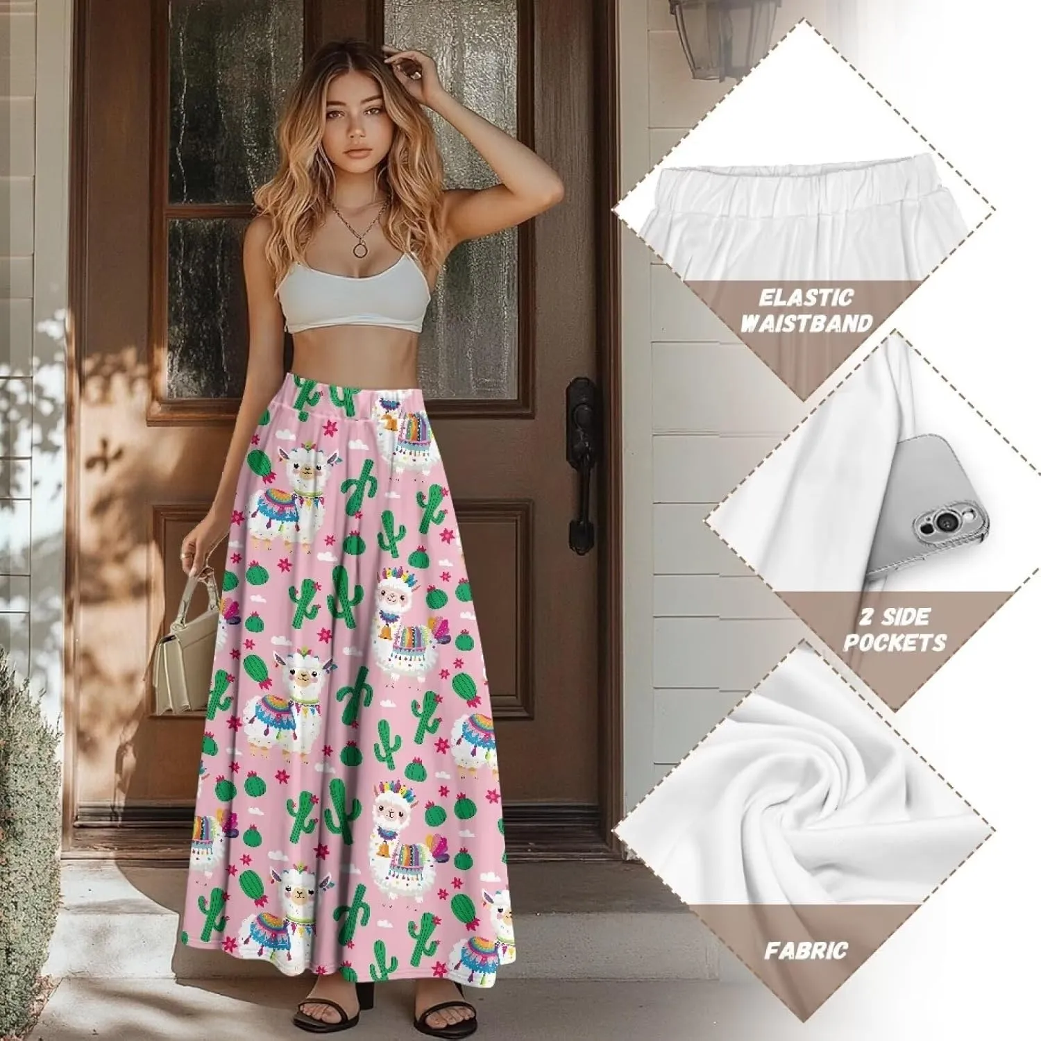 Womens Long Skirts Trendy Flared Casual A Line Skirts Girls Winter Fall Spring Skirts for Dance with Pocket