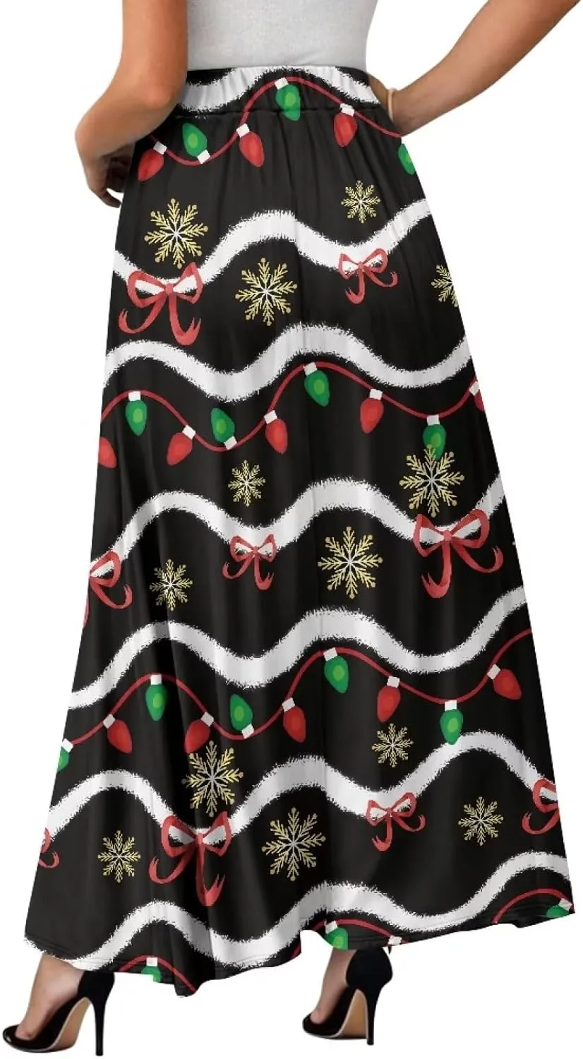 Womens Long Skirts Trendy Flared Casual A Line Skirts Girls Winter Fall Spring Skirts for Dance with Pocket