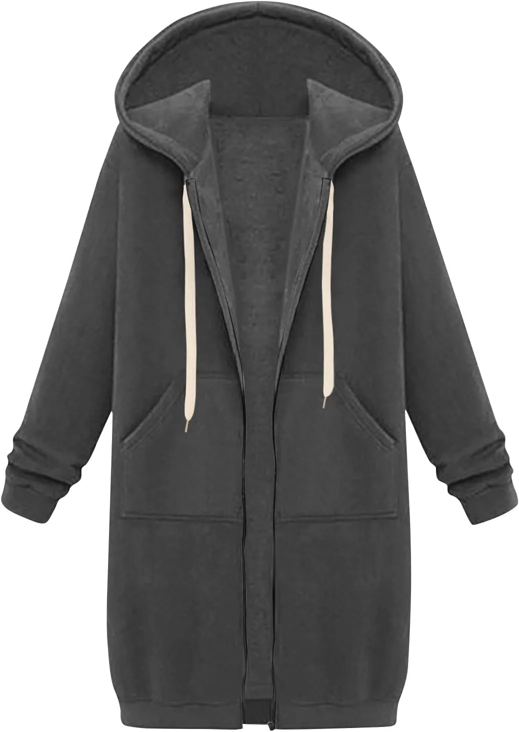 Women's Long Sleeve Long Hooded Open Front Cardigan Jacket With Pockets Casual Lightweight Duster Coat Fall And Winter