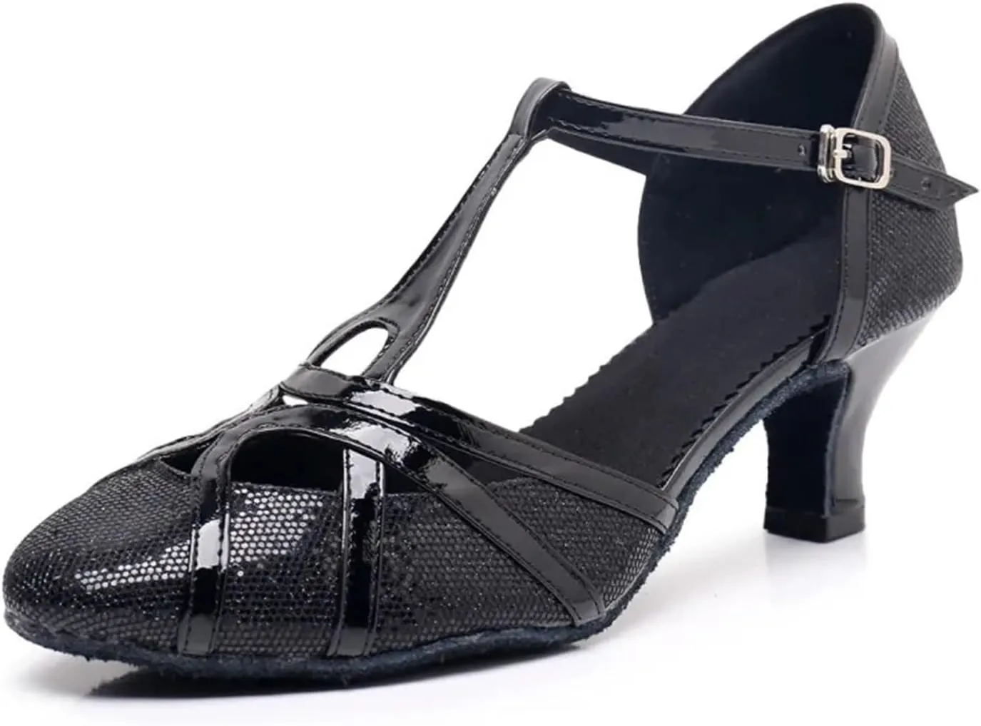 Women's Modern Heels Shoes Salsa Tango Ballroom Latin Party Dance Shoes Sequin Hollow Wedding High Heel(Black7.5cm,35)