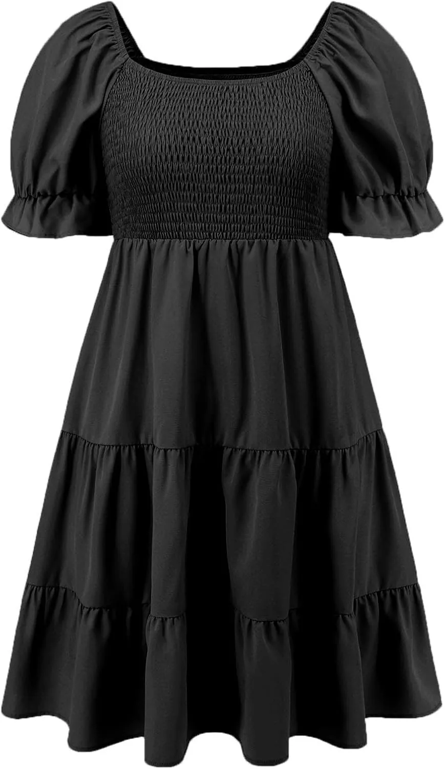 Womens Off Shoulder Sexy Mini Dresses Summer Tiered Ruffle Smocked Blouson Short Dress Solid Color Cute Beach Dress