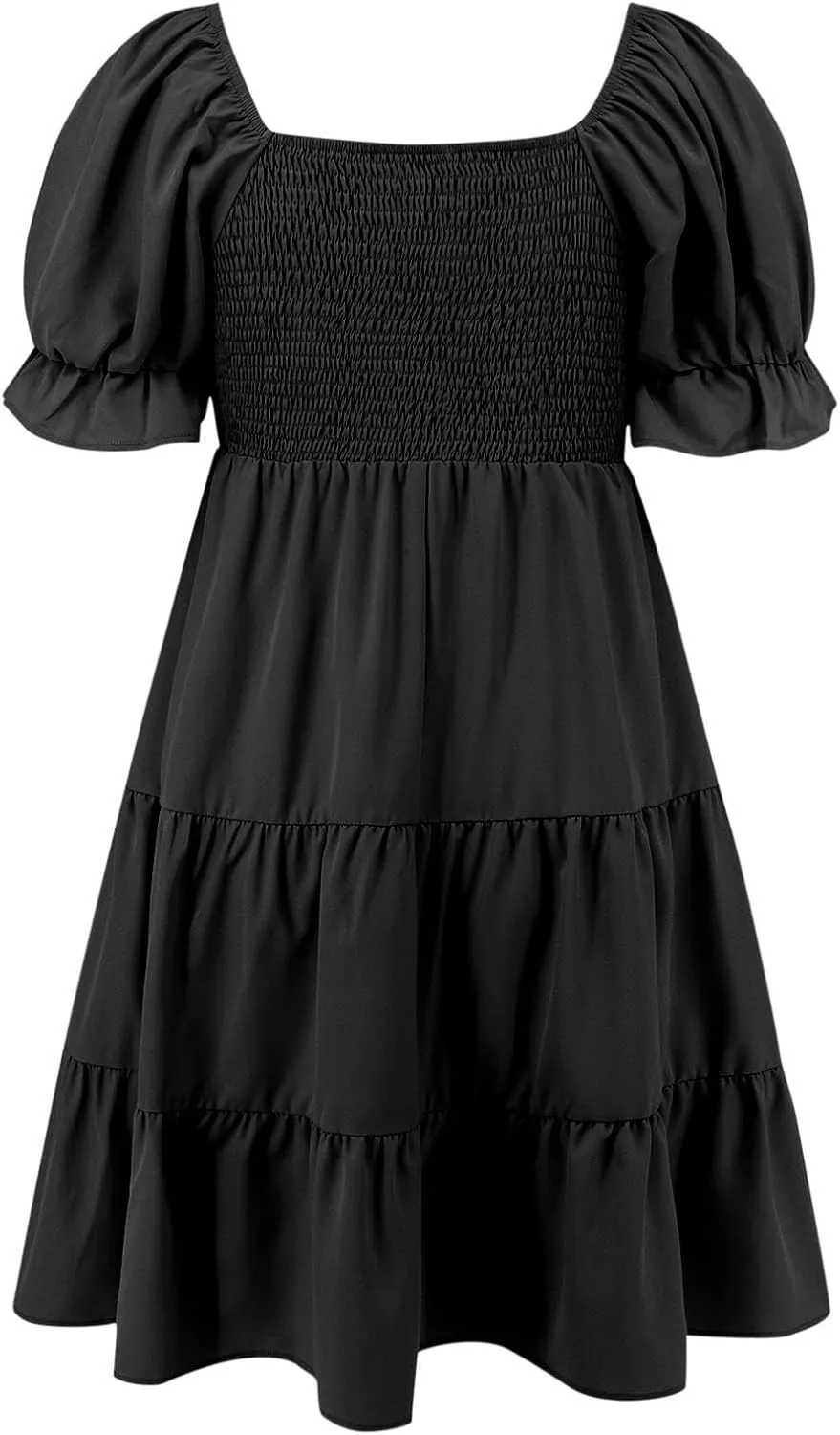 Womens Off Shoulder Sexy Mini Dresses Summer Tiered Ruffle Smocked Blouson Short Dress Solid Color Cute Beach Dress