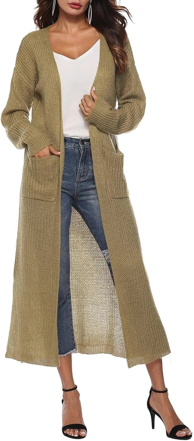 Women's Oversized Slouchy Knit Chunky Open Front Sweater Coat with Pockets