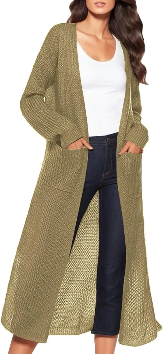 Women's Oversized Slouchy Knit Chunky Open Front Sweater Coat with Pockets