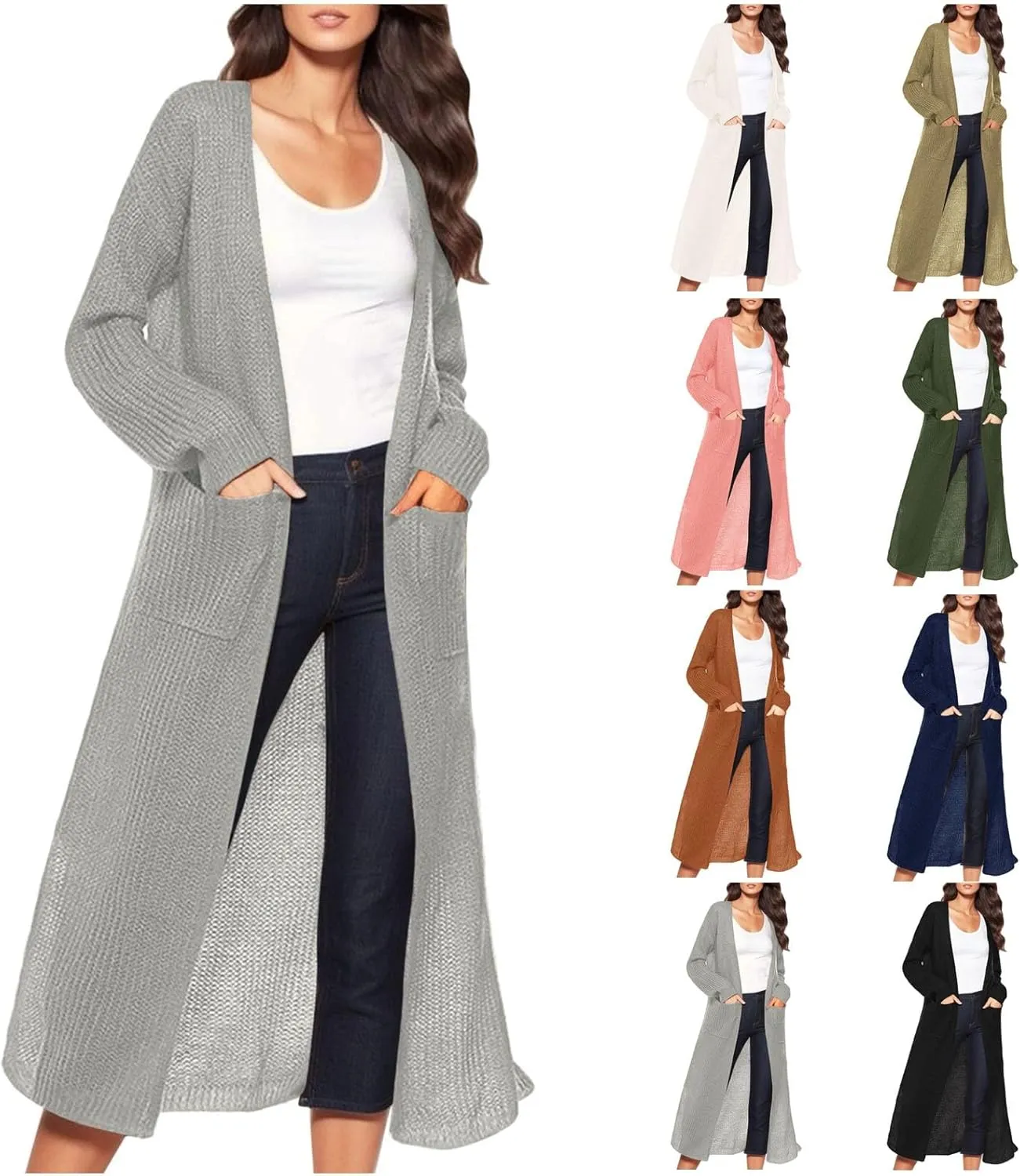 Women's Oversized Slouchy Knit Chunky Open Front Sweater Coat with Pockets