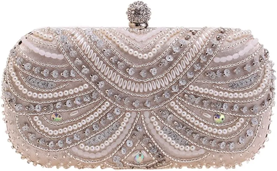 Womens Pearl Clutch Bag Embroidered Purses Handbags Sequin Clutches Wedding Evening Purse