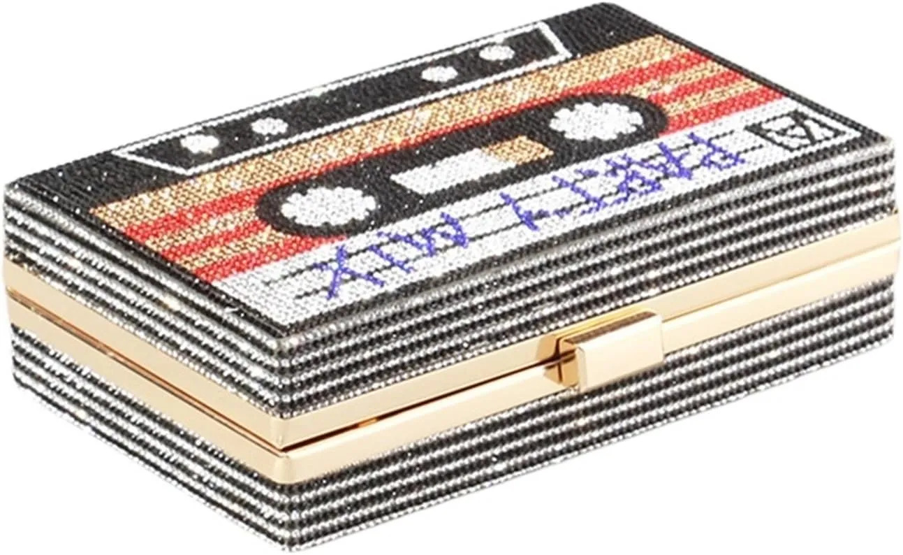 Women's Rhinestone Wedding Clutch Bag Cassette Tape Evening Bag Party Money Purses For Party Prom Cocktail Wedding
