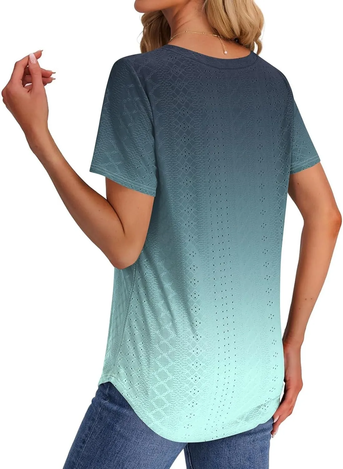 Womens Shirts V Neck Short Sleeve Casual Summer Tops Loose Fit Basic Tees with Curved Hem Trendy 2025