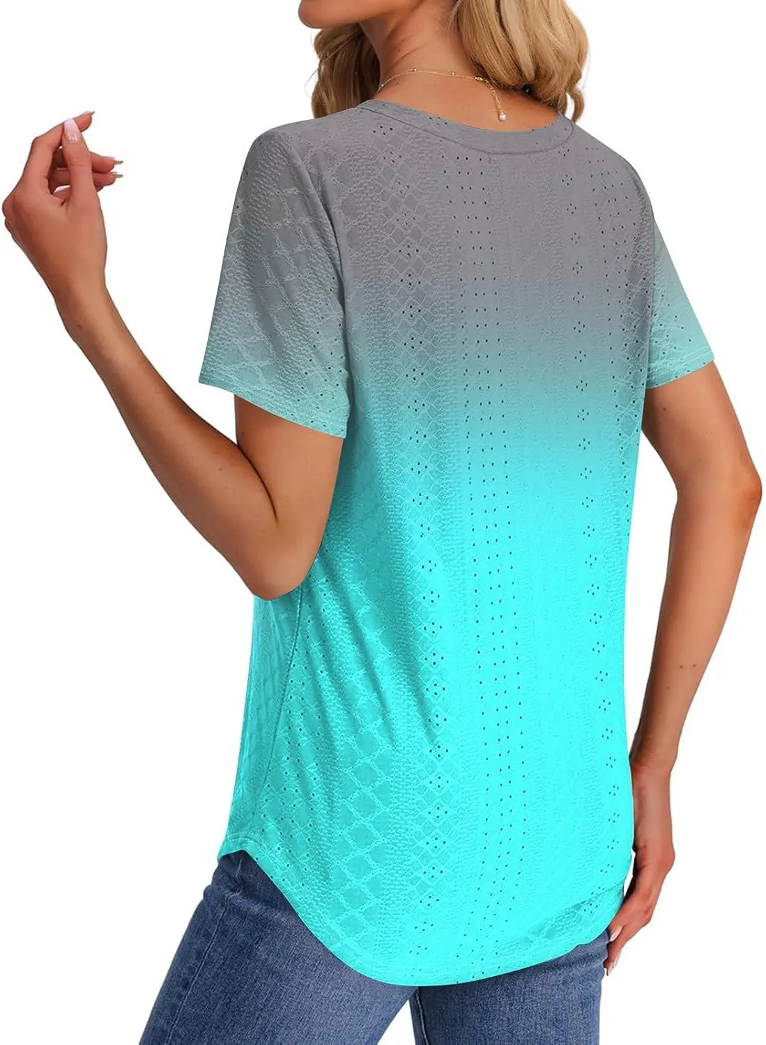 Womens Shirts V Neck Short Sleeve Casual Summer Tops Loose Fit Basic Tees with Curved Hem Trendy 2025