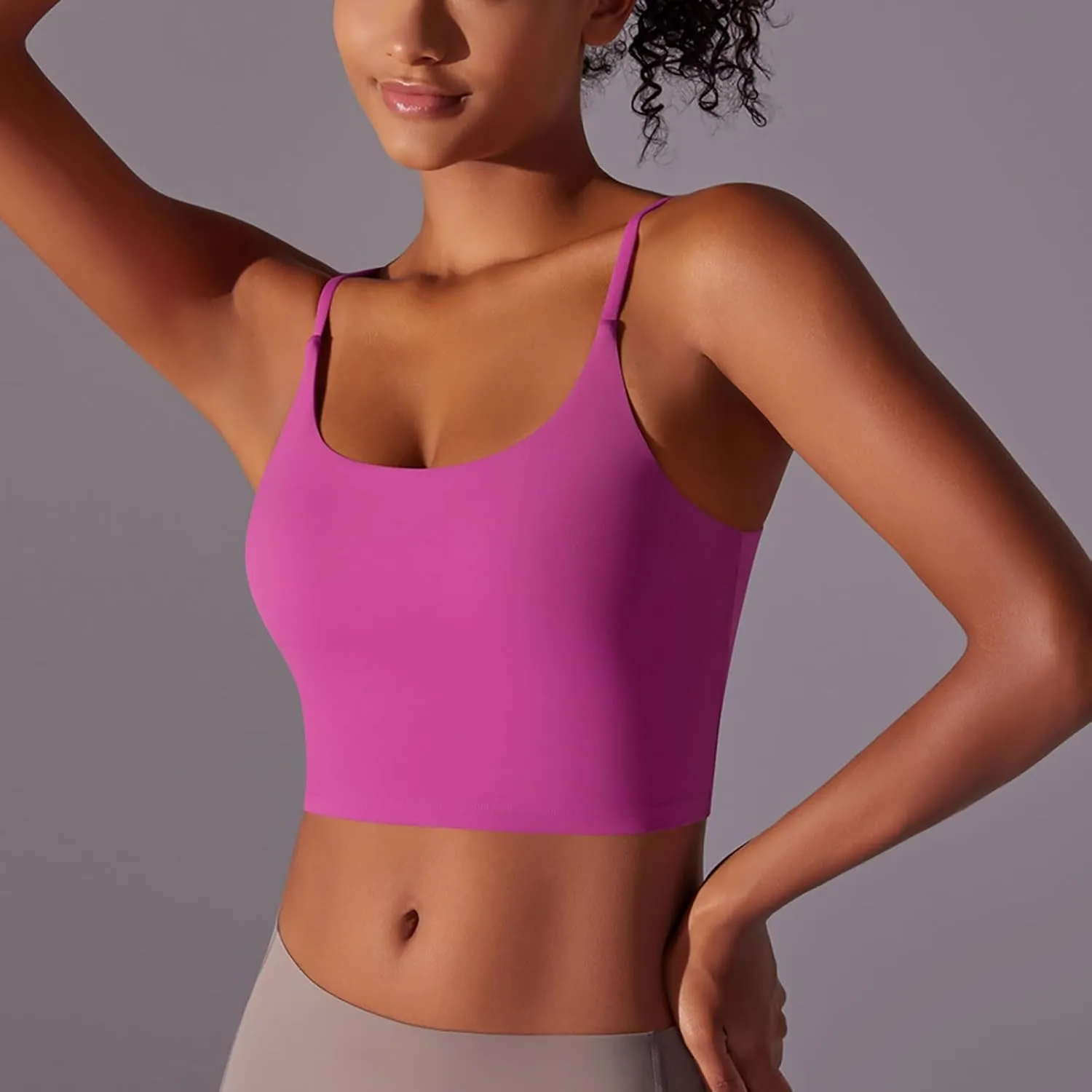 Womens Spaghetti Strap Sports Bra Scoop Neck Wireless Padded Yoga Bra Camisole Summer Athletic Workout Crop Tops