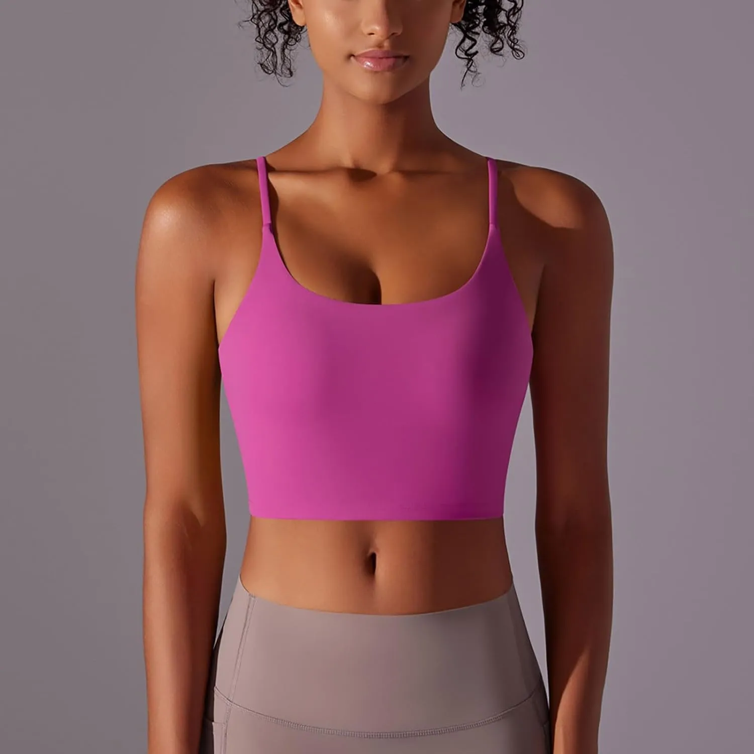 Womens Spaghetti Strap Sports Bra Scoop Neck Wireless Padded Yoga Bra Camisole Summer Athletic Workout Crop Tops