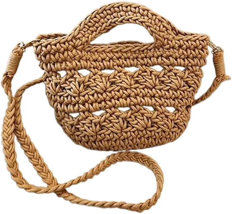 Womens Straw Beach Bag, Woven Crossbody Shoulder Bags, Handbag Purse for Summer, Handwoven Crossbody Handbag, Summer Beach Bucket Bag, Crochet Shoulder Bag