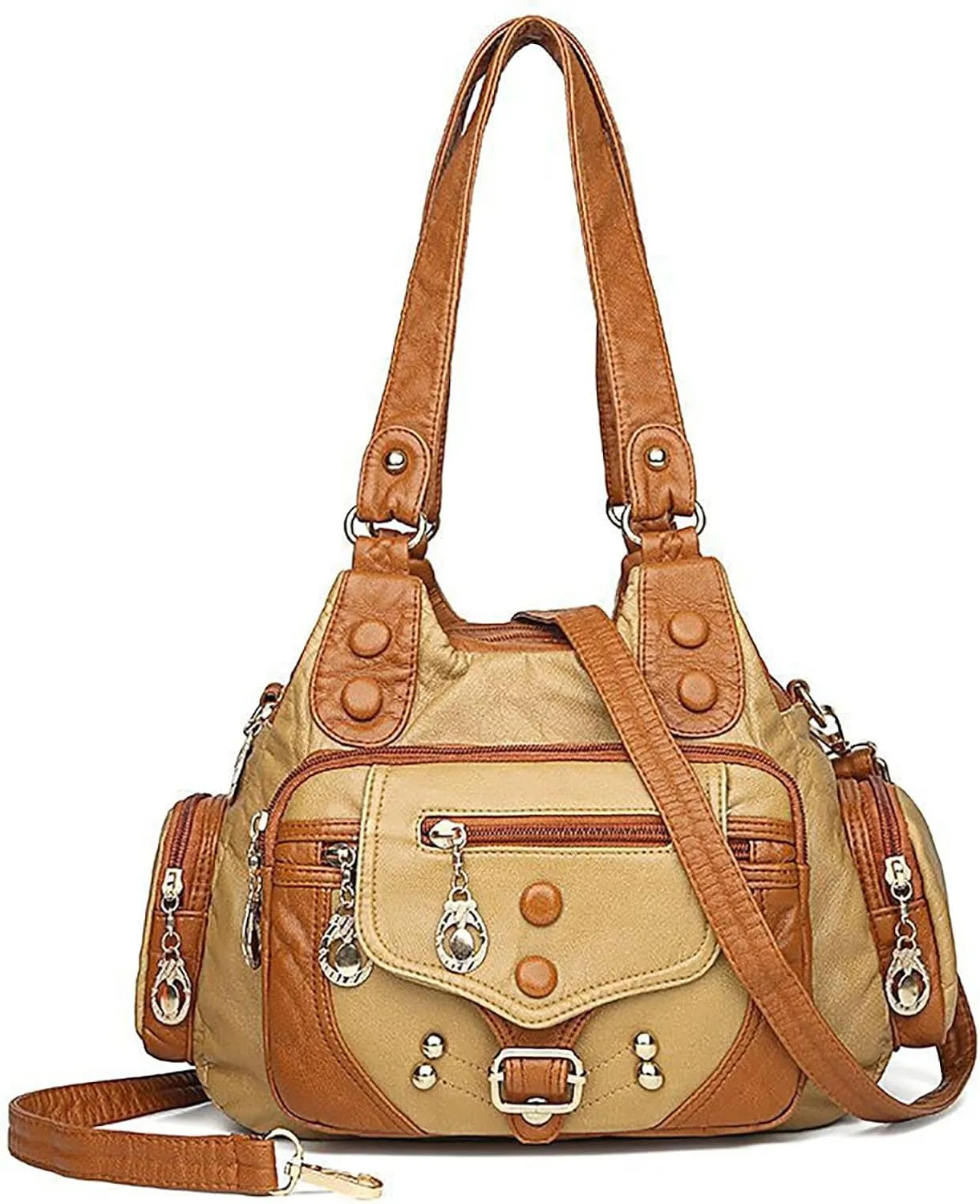 Womens Tote Bag Fashion Handbags Purse Satchel Shoulder Bags Leather Bag For Ladies Shoulder Tote Bag (Beige, One Size)