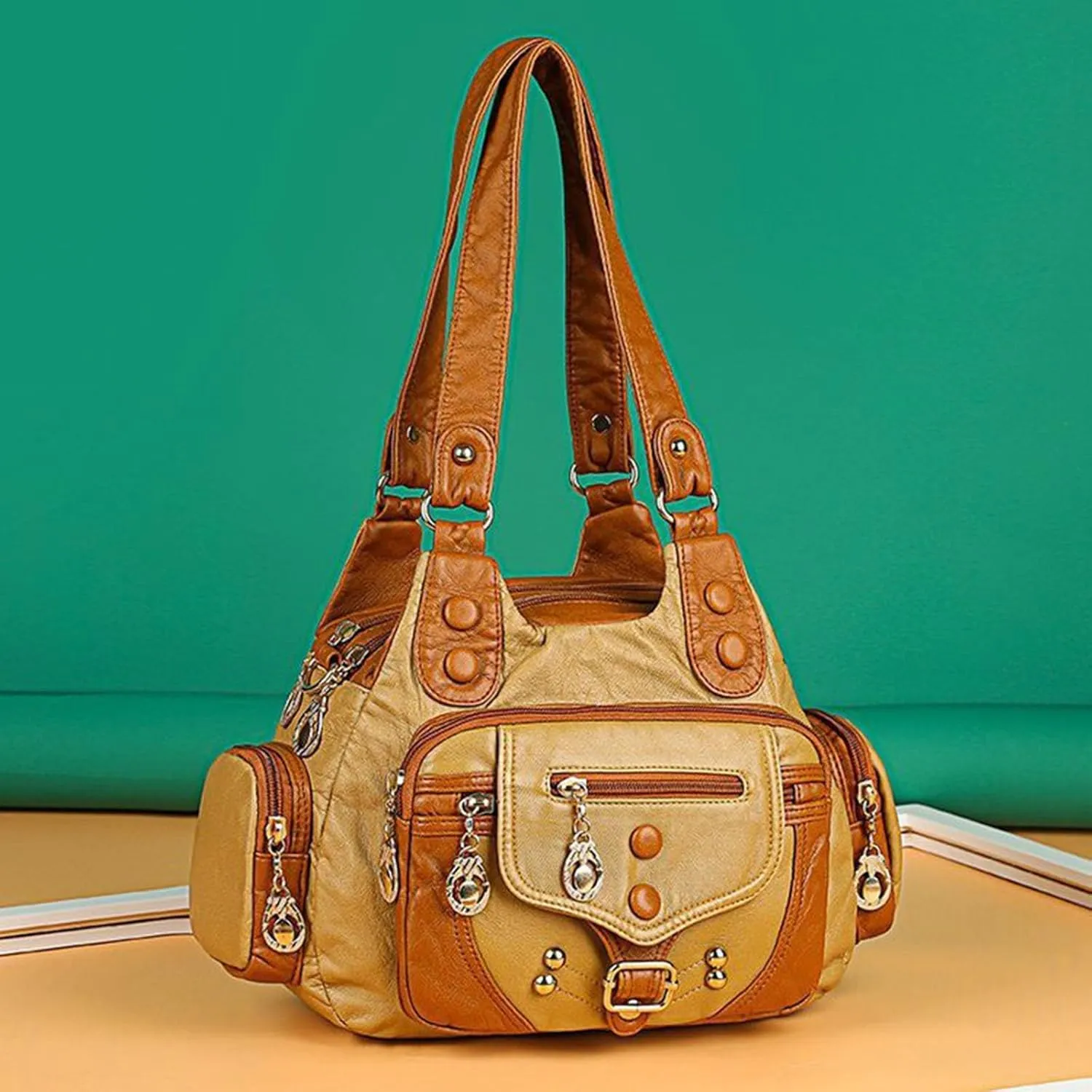 Womens Tote Bag Fashion Handbags Purse Satchel Shoulder Bags Leather Bag For Ladies Shoulder Tote Bag (Beige, One Size)