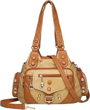 Womens Tote Bag Fashion Handbags Purse Satchel Shoulder Bags Leather Bag For Ladies Shoulder Tote Bag (Beige, One Size)