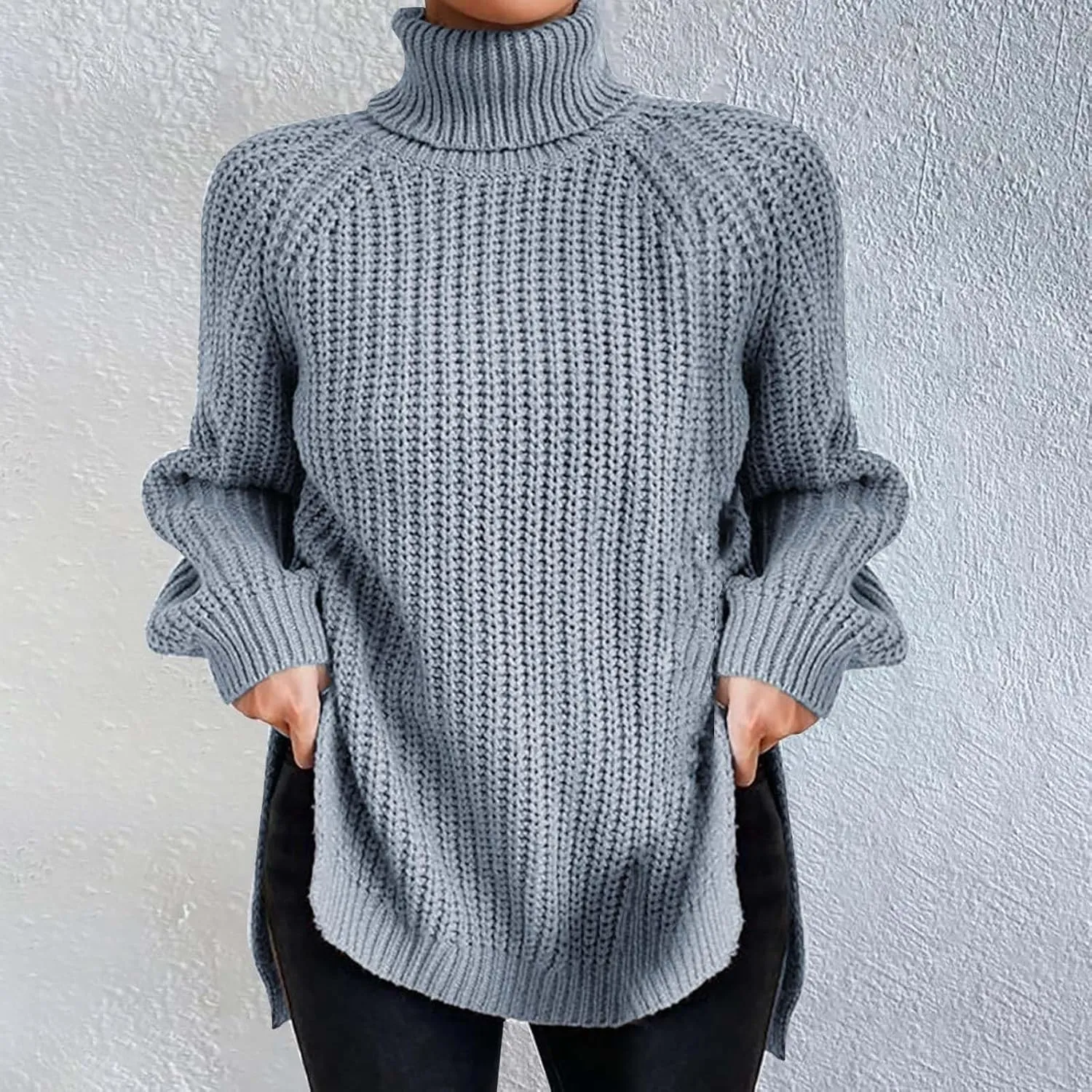 Women's Turtleneck Ribbed Knit Pullover Sweaters 2024 Fall Winter Long Sleeve Chunky Cable Weaving Sweater Tops