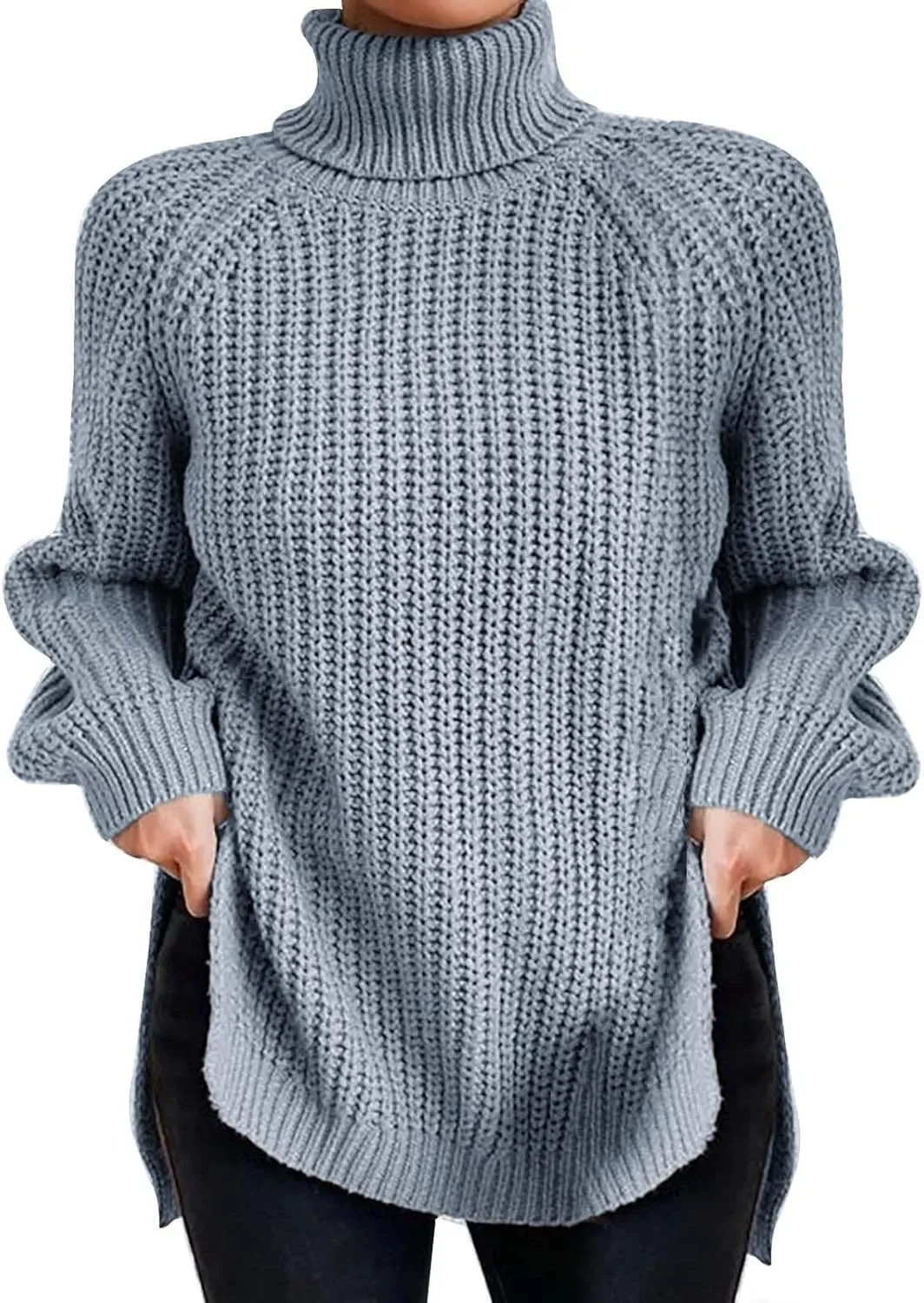 Women's Turtleneck Ribbed Knit Pullover Sweaters 2024 Fall Winter Long Sleeve Chunky Cable Weaving Sweater Tops