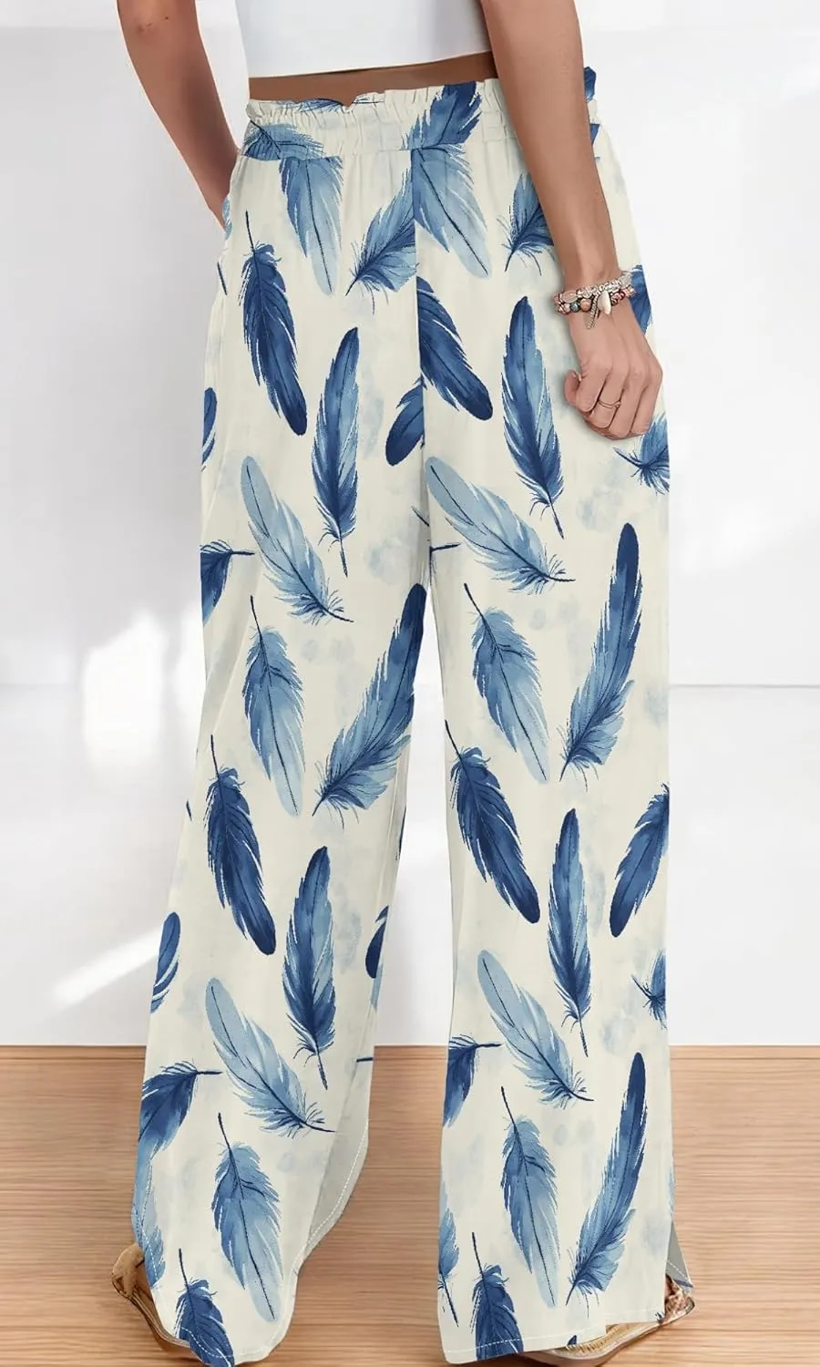 Womens Wide Leg Palazzo Pants Boho Floral 2025 Summer Beach Culottes Flowy Casual Lounge Trousers for Vacation