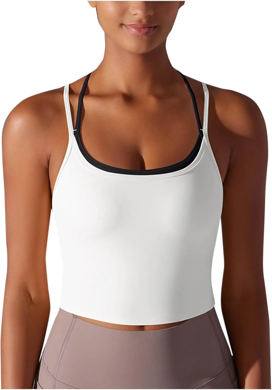 Workout Tops for Women Cropped Spaghetti Straps Sports Tank Tops Cross Beauty Back Sleeveless Yoga Gym Athletic Tops