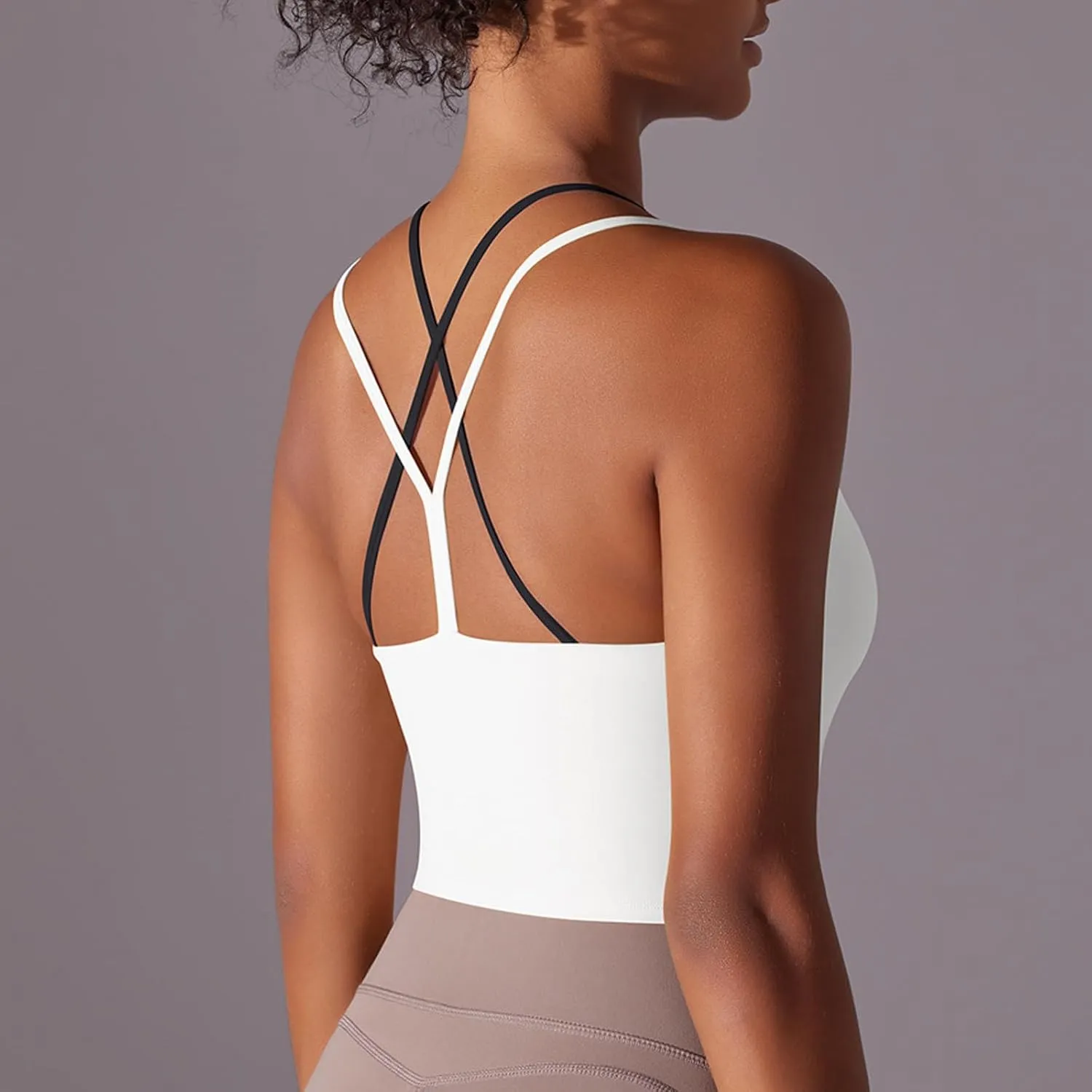 Workout Tops for Women Cropped Spaghetti Straps Sports Tank Tops Cross Beauty Back Sleeveless Yoga Gym Athletic Tops