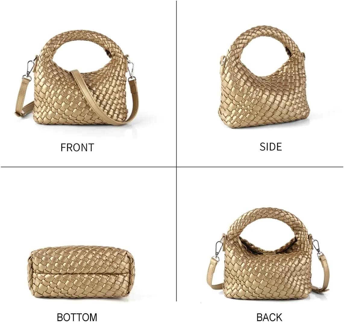 Woven Crossbody Bags for Women, Small Woven Purse Shoulder Bag with Detachable Strap, Leather Handbag Mini Hobo Bag