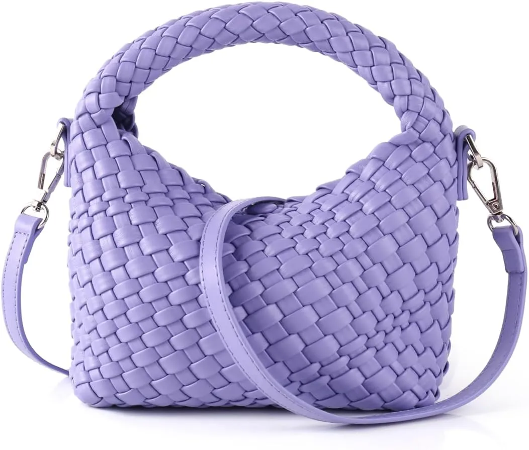 Woven Crossbody Bags for Women, Small Woven Purse Shoulder Bag with Detachable Strap, Leather Handbag Mini Hobo Bag