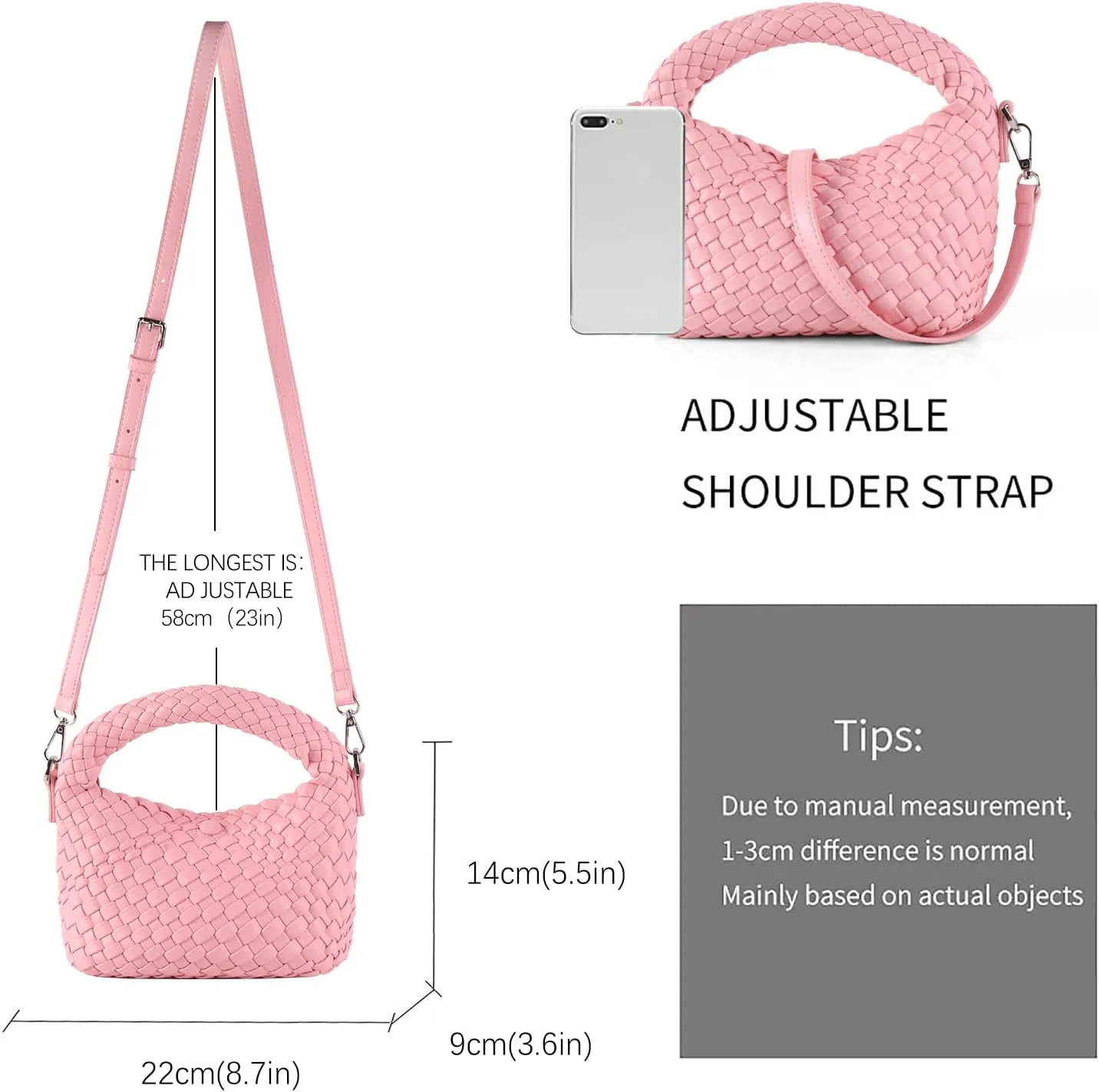 Woven Crossbody Bags for Women, Small Woven Purse Shoulder Bag with Detachable Strap, Leather Handbag Mini Hobo Bag
