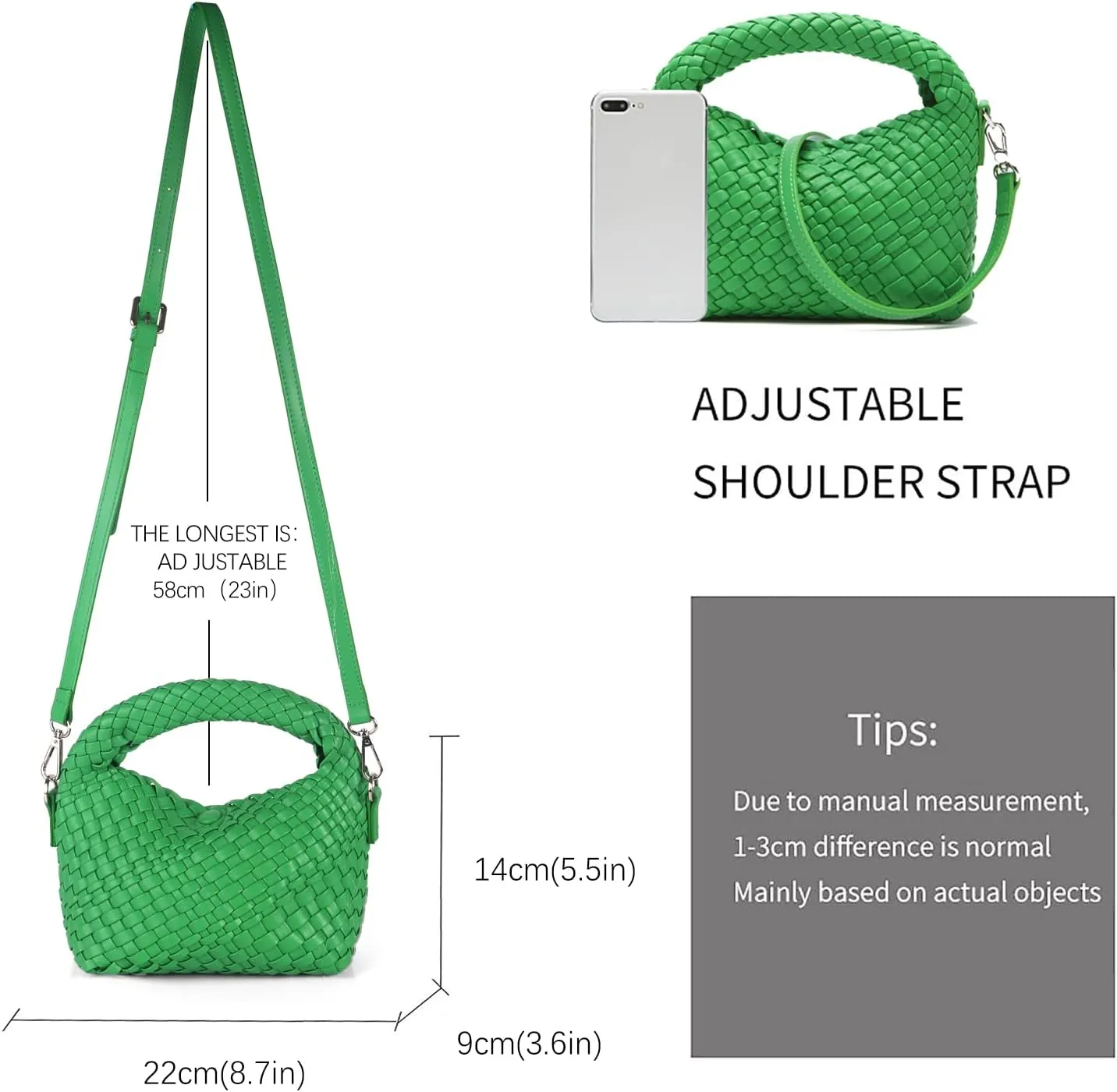 Woven Crossbody Bags for Women, Small Woven Purse Shoulder Bag with Detachable Strap, Leather Handbag Mini Hobo Bag